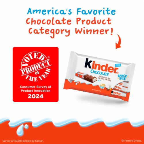 Kinder Chocolate, 20 Bars, Milk Chocolate Bar with Creamy Milky Filling, Individually Wrapped Candy Perspective: top