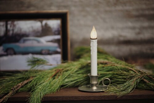 IMC Williamsburg B/O LED Candle On/Off Sensor, Wax Drips - Pewter, 4.5  x 9 Perspective: top