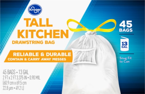 Hefty Strong Tall Kitchen Drawstring Trash Bags, 13 Gallon, 45 Count