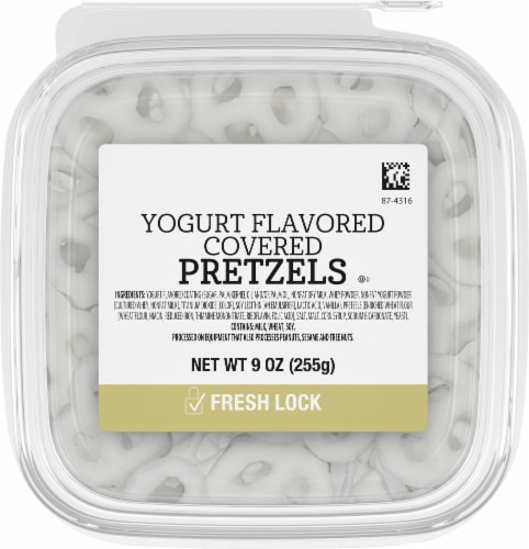 Prepackaged Yogurt-Flavored Covered Pretzels Perspective: top