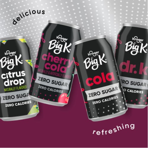 Big K® Cherry Cola Zero Sugar Zero Calorie Soda Cans Perspective: top