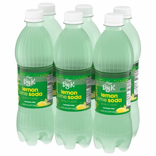 Big K Lemon Lime Caffeine Free Soda Bottles Perspective: top