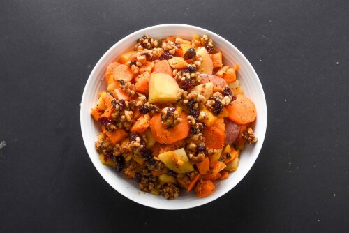 Home Chef Side Dish Roasted Fall Vegetables with Cranberry Orange & Walnuts Perspective: top