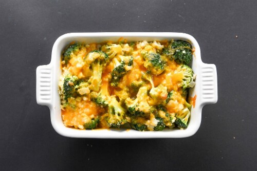 Home Chef Side Dish Broccoli & Riced Cauliflower Casserole with Cheddar Cheese Perspective: top