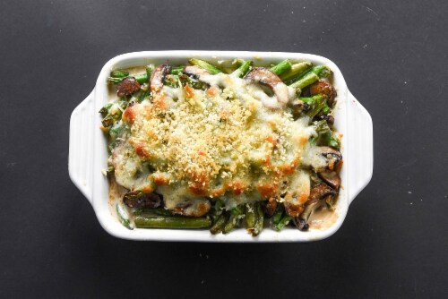 Home Chef Side Dish Cheesy Green Bean Casserole with Pan Roasted Mushrooms Perspective: top