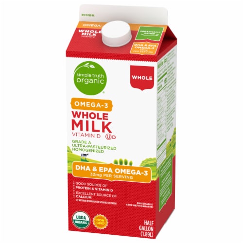 Simple Truth Organic® Vitamin D Whole Milk with DHA Omega-3 Half Gallon Perspective: top