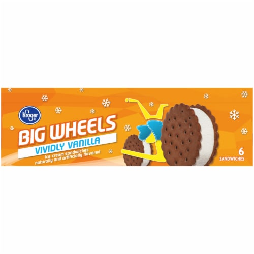 Kroger® Big Wheels Vividly Vanilla Ice Cream Sandwiches 6 Ct Box Perspective: top