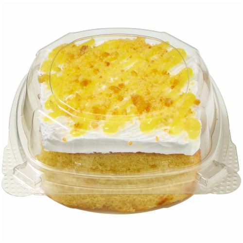 Bakery Fresh Yellow Cake with Lemon Drizzle and Vanilla Icing Square Perspective: top