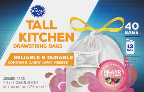 Kroger® Island Nectar Scented 13 Gallon Tall Kitchen Drawstring Trash Bags Perspective: top