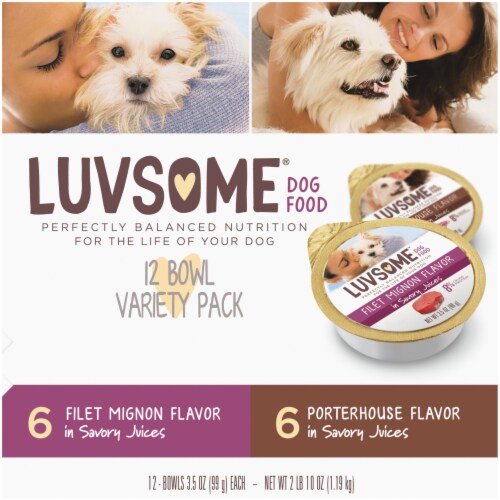 Luvsome® Filet Mignon Flavor and Porterhouse Flavor in Savory Juices Wet Dog Food Variety Pack Perspective: top