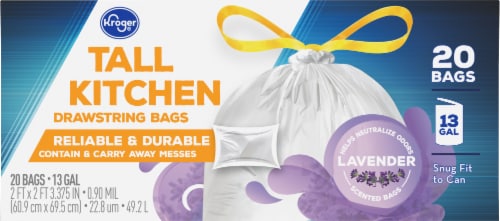 Kroger® Tall Kitchen Lavender Scented 13 Gallon Drawstring Bags Perspective: top