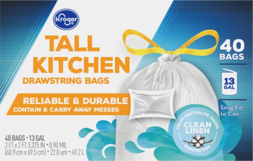 Kroger® Tall Kitchen Clean Linen Scented 13 Gallon Drawstring Trash Bags Perspective: top