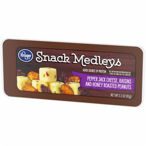 Kroger® Pepper Jack Cheese Raisins & Honey Roasted Peanuts Snack Kit Perspective: top