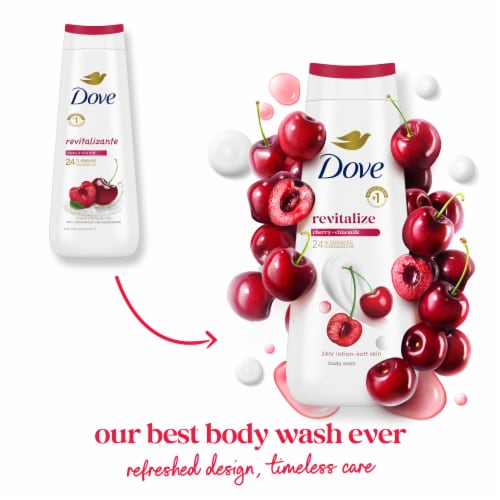 Dove Body Wash For 24hr Lotion-Soft Skin Revitalize Cherry and Chia Milk Moisturizing Skin Cleanser Perspective: top