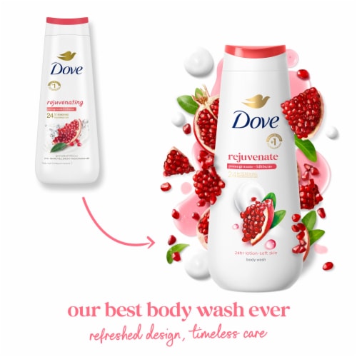 Dove Body Wash for 24hr Lotion-Soft Skin Rejuvenate Pomegranate & Hibiscus Moisturizing Cleanser Perspective: top