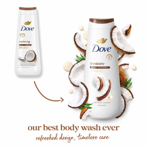 Dove Body Wash for 24hr Lotion-Soft Skin Restore Coconut & Cocoa Butter Moisturizing Skin Cleanser Perspective: top