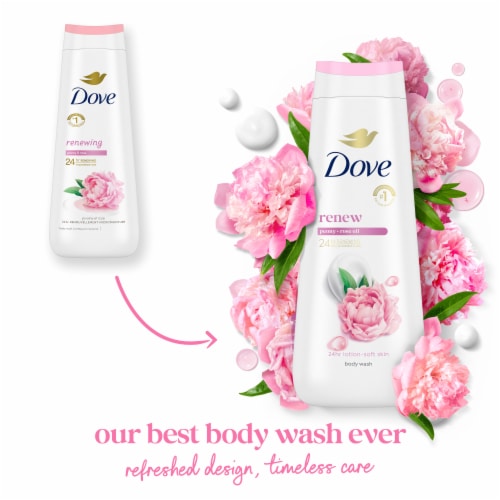Dove Body Wash with Pump For 24hr Lotion-Soft Skin Renew Peony & Rose Oil Moisturizing Skin Cleanser Perspective: top
