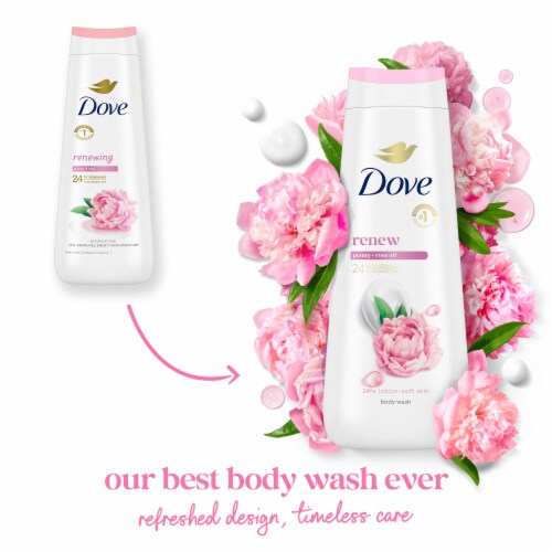 Dove Body Wash with Pump For 24hr Lotion-Soft Skin Renew Peony & Rose Oil Moisturizing Skin Cleanser Perspective: top