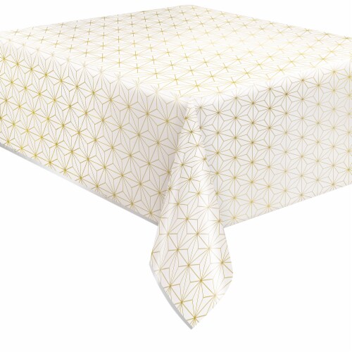 Unique® Party™Foil Tablecloth Modern White/Gold 54 in x 84 in Perspective: top
