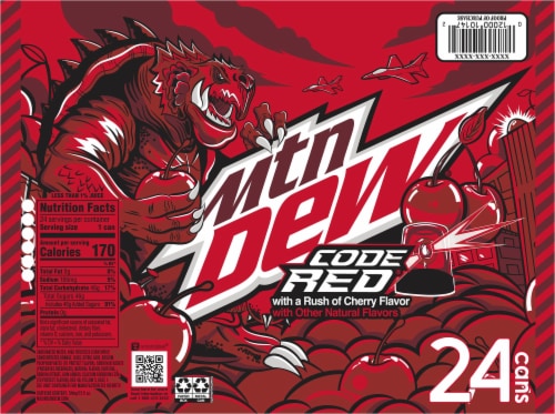 Mountain Dew Code Red Cherry Soda 24 Cans 12 Fl Oz Food 4 Less