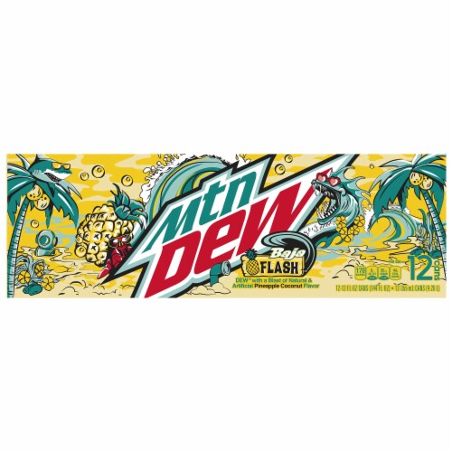 Mountain Dew Baja Flash Pineapple Coconut Soda Cans Perspective: top