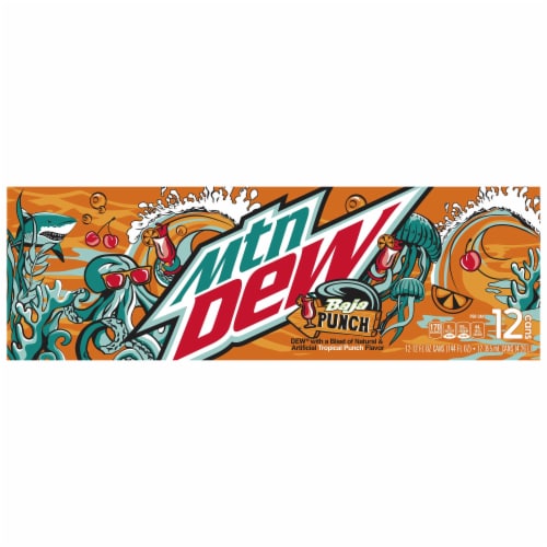 Mountain Dew Baja Punch Soda Cans Perspective: top