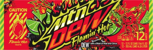 Mtn Dew® Flamin' Hot® Dew® Soda Cans Perspective: top