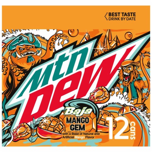 Mountain Dew Baja Mango Gem Soda Cans Perspective: top