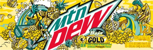 Mountain Dew Baja Gold Soda Cans Perspective: top