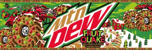 Mtn Dew Fruit Quake Soda Cans Perspective: top