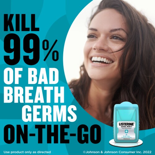Listerine Pocketpaks Cool Mint Flavor Portable Breath Strips for Bad Breath On-the-Go Perspective: top