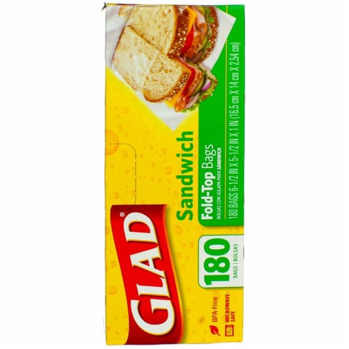 Glad Fold Top Food Storage Sandwich Bags, 180 Count 