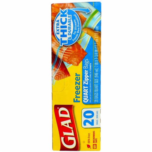 Glad Zipper Freezer Bags, Quart Size 20 bags Perspective: top