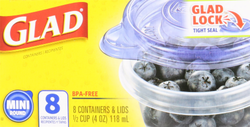 Glad Mini Round Food Storage Containers with Lids - 8 pk - Clear/Blue Perspective: top