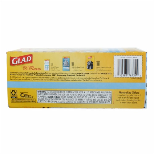 Glad Force Flex Tall Kitchen Drawstring Trash Bags, Fresh Clean, 13 gal, 23 Ct Perspective: top