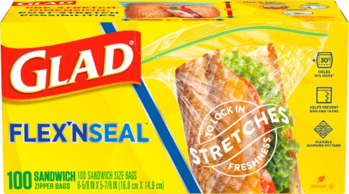 Glad FLEXN SEAL Sandwich Food Storage Plastic Bags, 100 ct - Fry's Food  Stores