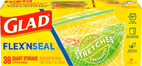 Glad FLEXN SEAL Quart Food Storage Plastic Bags Perspective: top