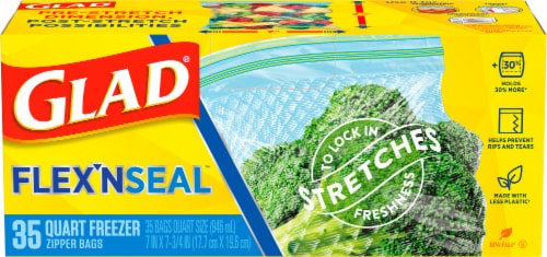 Glad FLEXN SEAL Quart Freezer Storage Plastic Bags Perspective: top