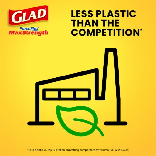 Glad ForceFlex MaxStrength with Clorox Lemon Fresh Bleach Scent Tall Kitchen Drawstring Trash Bags Perspective: top