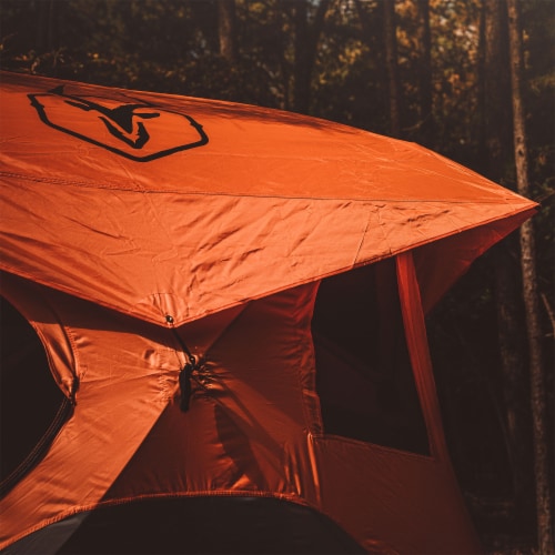 Gazelle T4 4-Person Pop Up Camping Hub Tent w/Removable Floor & Rain Fly, Orange Perspective: top