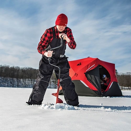 Eskimo® Stainless Steel Ice Fishing Hand Powered Manual Auger Bit with Handle Perspective: top