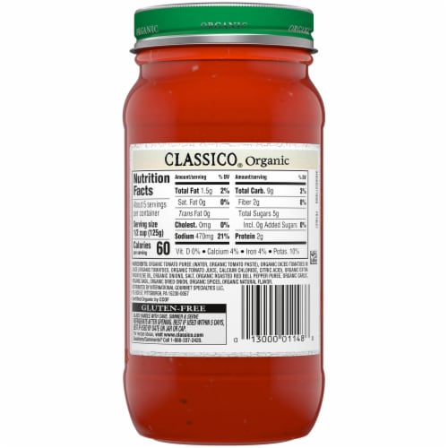 Classico Organic Tomato & Basil Spaghetti Pasta Sauce with No Sugar Added Perspective: top