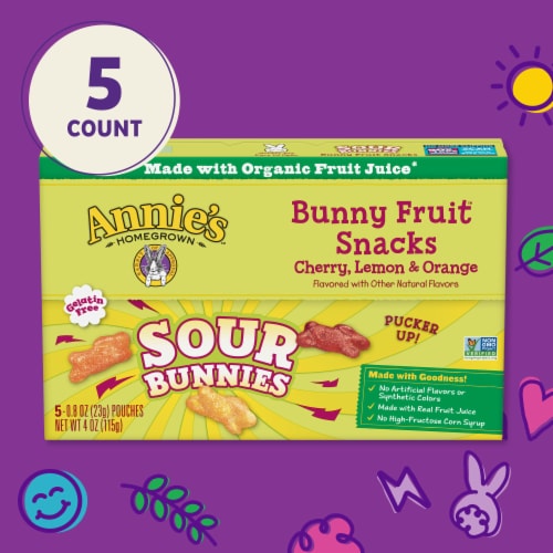 Annie's™ Organic Gluten Free Sour Bunny Fruit™ Flavored Snacks Perspective: top