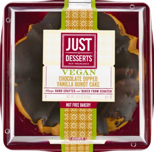Just Desserts Vegan Chocolate Dipped Vanilla Bundt Cake Perspective: top