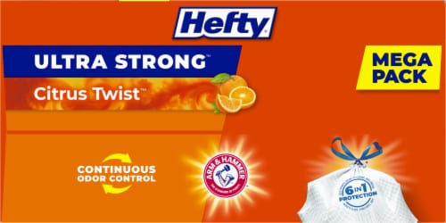 Hefty® Ultra Strong™ Citrus Twist 13 Gallon Tall Kitchen Drawstring Trash Bags Perspective: top