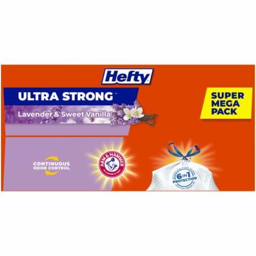 Hefty Ultra Strong Tall Kitchen Bags, Drawstring, Lavender & Sweet Vanilla, 13 Gallon, Mega Pack - 80 kitchen bags