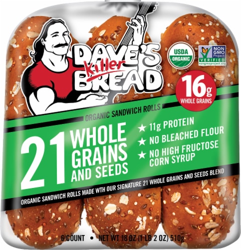 Dave's Killer Bread 21 Whole Grains and Seeds Organic Sandwich Rolls, Organic Sub Rolls, 6 Count Perspective: top