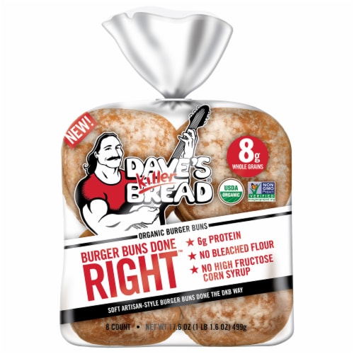 Dave's Killer Bread Burger Buns Done Right Organic White Bread Hamburger Buns Perspective: top