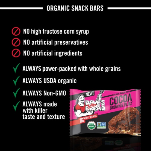 Dave's Killer Bread Cocoa Brownie Blitz Organic Snack Bars Perspective: top