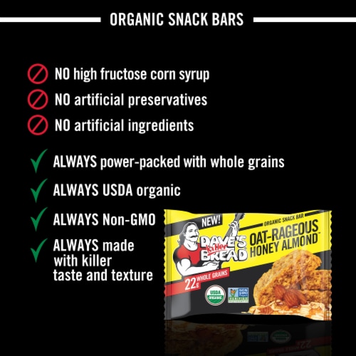 Dave's Killer Bread Oat-Rageous Honey Almond Organic Snack Bars Perspective: top